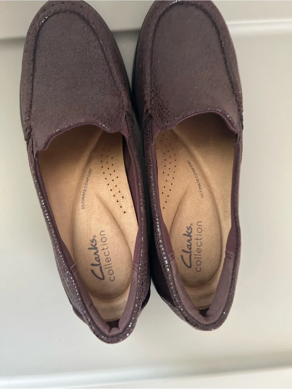 Clarks Metallic Plum Slip-On Loafers